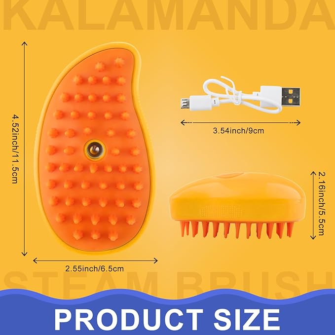 Cat Steam Brush, 3 in 1 Dog Steamy Brush Cleanser, Silicone Massage Grooming Comb, Pet Hair Cleaning Misting Comb for Cats Dogs(Mango Yellow)