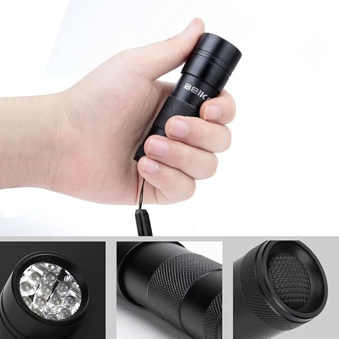 BEIKE UV Blacklight Flashlights, 12 LED 395nm Ultraviolet Blacklight (2 PCS) – Mini Portable UV Detector for Dog Urine, Pet Urine Detector Light for Stains, Bed Bugs, Resin Curing，Scorpions Finder