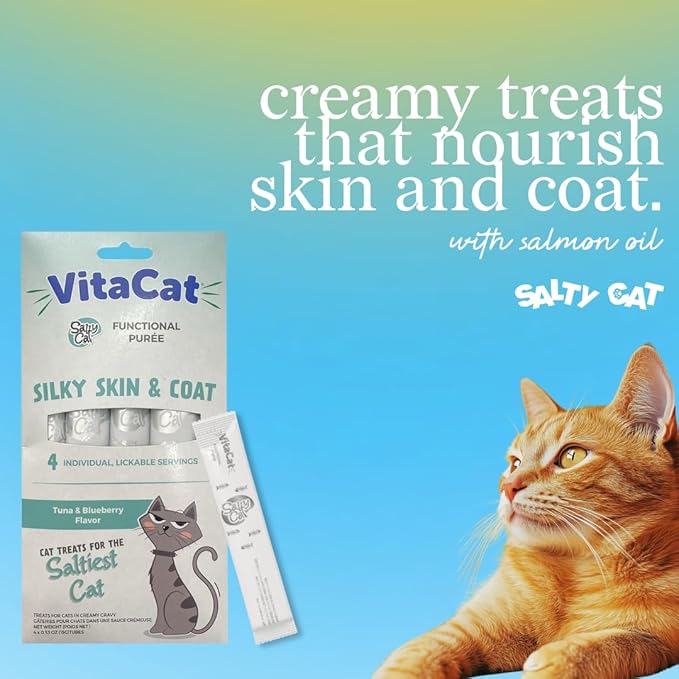 Salty Cat VitaCat Silky Skin & Coat Natural Tuna & Blueberry Functional Tube Treats for Cats (12 Pack)
