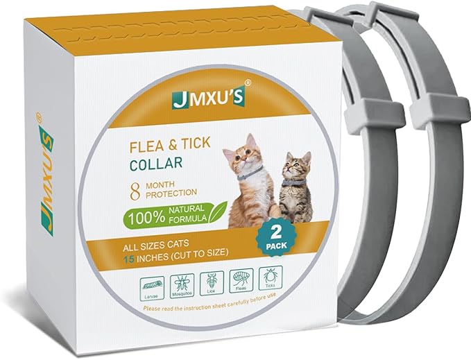 Flea and Tick Collar for Cats &Kitten, Natural Essential Oil Flea and Tick Prevention for Cats, 15 Inch, 8 Month Protection, 2 Pack