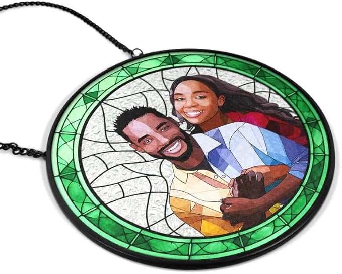 Personalized Couples Photo Stained Glass Catcher, Custom Photo Portrait Couple Family Stained Glass Window Hanging Catcher, Gifts for Newlyweds, Wedding, Couple, Valentine's Day Gift/20