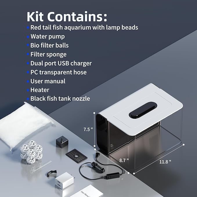 Betta Fish Tank Kit 2.5 Gallon Aquarium with Heater, Hidden Filtration, Light, Lid, Small Acrylic Tank for Beta, Shrimp, Guppy