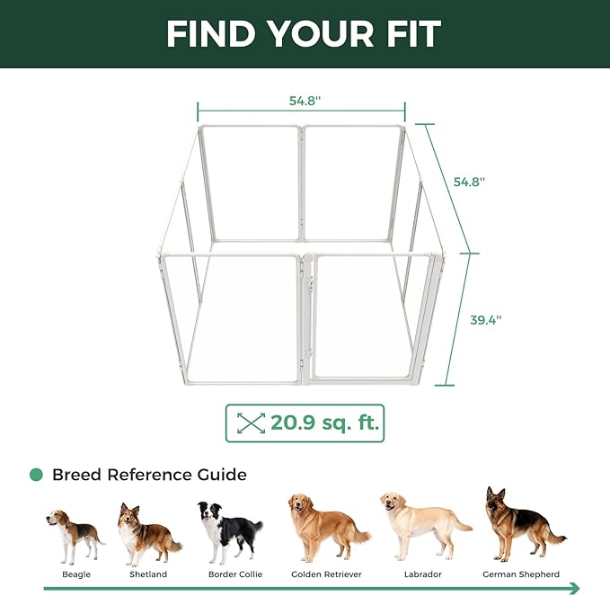 FXW AuraSpace Pro Metal & Acrylic Indoor Dog Playpen, All-Acrylic Clear Heavy-Duty Design, 40" Height 8 Panels for Medium and Large Dogs, White│Patented