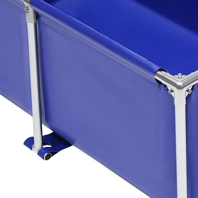 Canvas Fish Pond Foldable Water Storage with Steel Tubes & Drain Valve Blue Aquarium Pool for Koi Goldfish Tank Breeding Indoor Outdoors