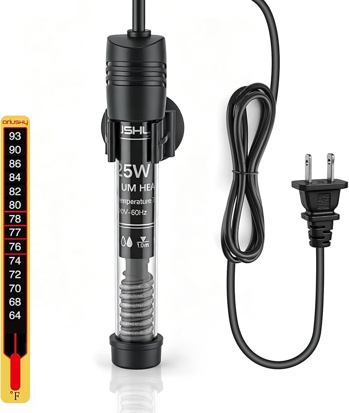 Orlushy 25W Small Submersible Aquarium Heater, Constant Temperature Betta Fish Tank Heater of 78℉ for 1-5 Gallons Freshwater & Saltwater Tanks