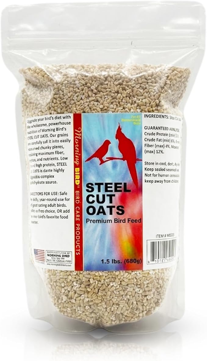 Morning Bird Steel Cut Oats 1.5 lbs – High Protein Natural Cut Oat Grain for Birds & Easy-to-Eat Pieces - Supports Balanced Nutrition with Vitamins and Minerals for Daily Feeding