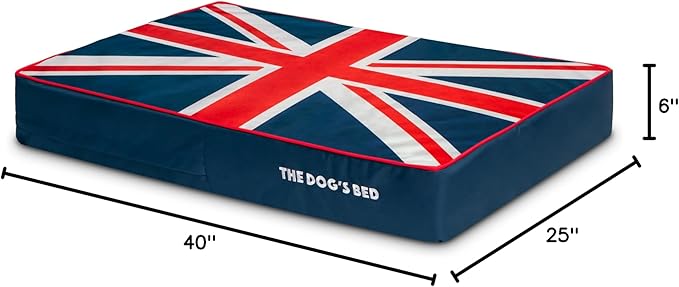 The Dog’s Bed Orthopedic Memory Foam Dog Bed Mattress, Oxford Fabric, Blue & Red Trim UK Center Flag, Large, 6-Inch