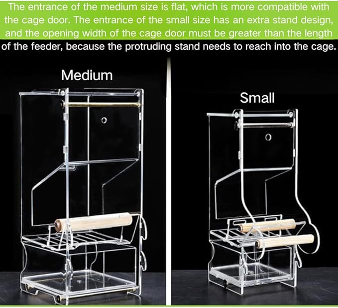 Automatic Bird Feeder, No Mess, Transparent Acrylic, Reducing Waste, Bird Cage Accessories for Parakeet, Canary, Cockatiel, Finch, Conure