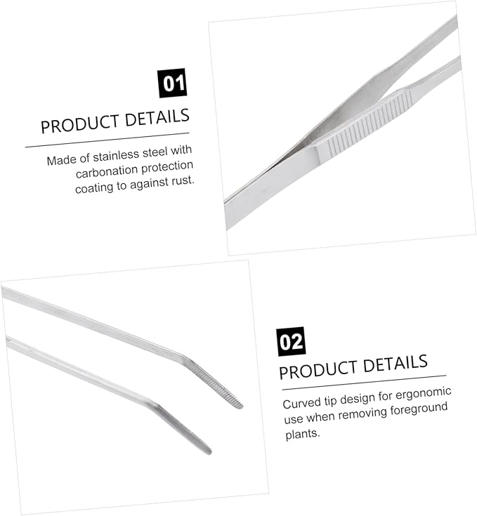 DOITOOL 3pcs Curved Tip Stainless Steel Tweezers for Aquatic Plants Ergonomic Design for Fish Tank Maintenance Resistant Tool for Trimming Low-growing Aquarium Plants