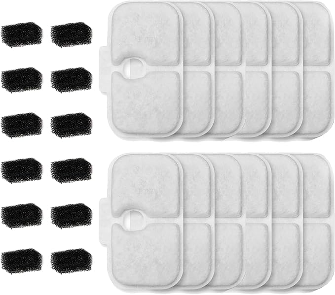 12 Packs Cat Water Fountain Filter Replacement Compatible with Dockstream Cat Water Fountain PLWF005/PLWF115/PLWF105,Triple Filtration System Replacement Filter with Pre-Filter Sponge