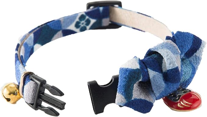 Necoichi Daruma Charm Bow Tie Cat Collar (Blue)