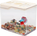 Betta Fish Tank, 0.25 Gallon Mini Plastic Quadrate Aquariums with Colorful Stone, Beta Fish Aquariums, Tiny Cube Tank for Office, Table, Living Room, Desk