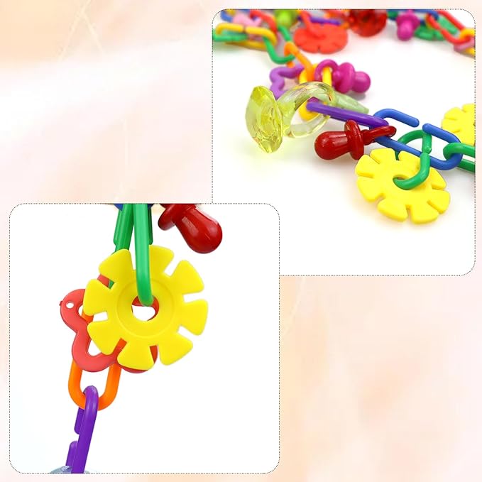 2 Pack Bird Necklace Toy Rainbow Necklace Bird Toy Bird Chewing Toy Cage Links Bird Swing & Climbing Chain for Smaller-Sized Birds