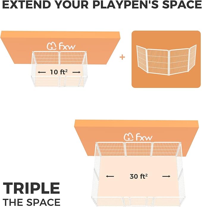 FXW Homeplus Unleashed Indoor Dog Playpen - Stress-Free and Safe Play, Heavy Duty 32 Inch 4 Panels Dog Pen for Small and Medium Dogs, White│Patented