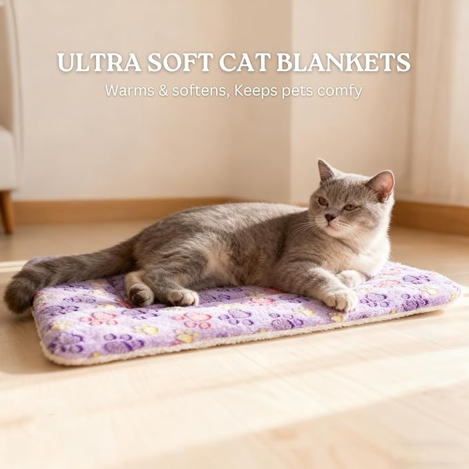 2 Pack Cat Blankets for Indoor Cats, Ultra Soft Reversible Mat, Fluffy Flannel Blanket for Small Dogs and Cats, Washable Pet Pad