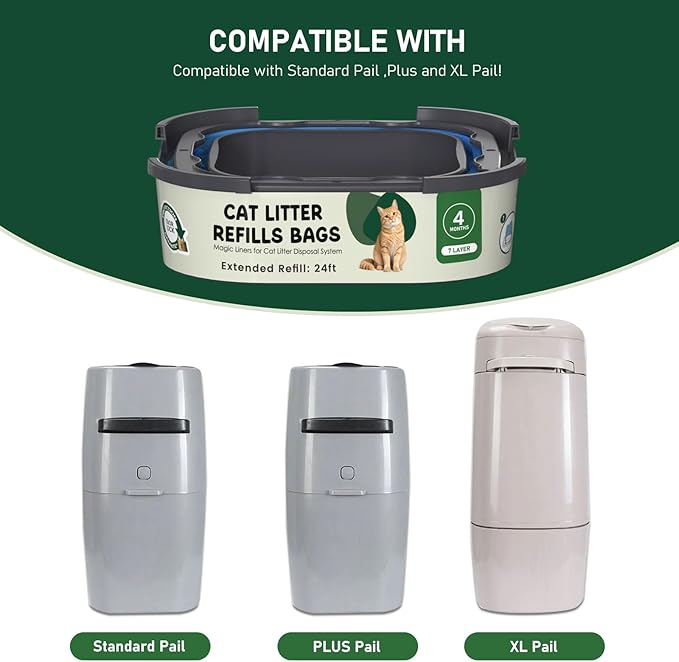 Cat Litter Refill Bags Cartridge Compatible with Litter Cat Genie Standard, Plus, XL+ and XL Pail Refills, Pet Waste Bags Box Accessories, Pack of 12