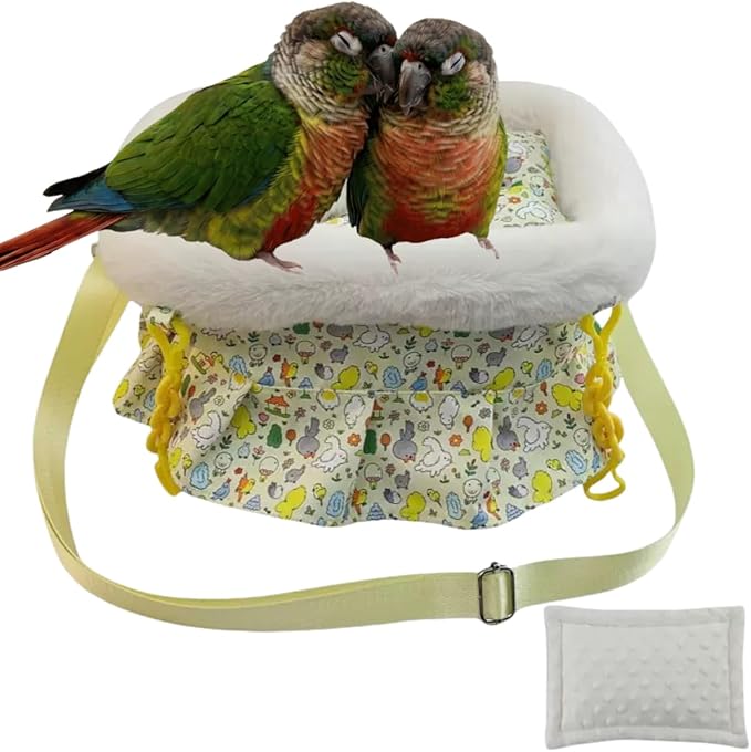 2 in 1 Warm Bird Carrier Bag, Bird Hammock Bed for Cage, Winter Travel Bag, Portable Parrot Outing Bag for Lovebird, Budgie, Conure, Quaker, Small Medium Birds (Yellow,Medium)