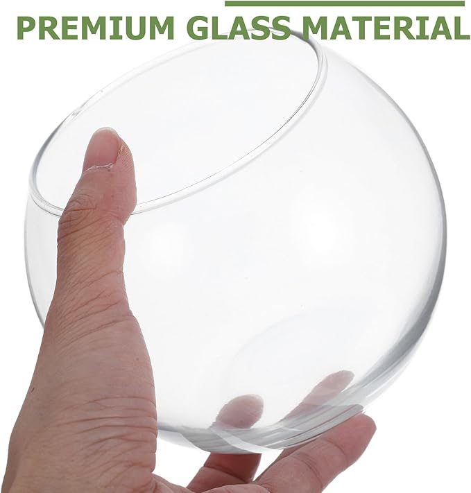 Glass Round Fish Bowl for Goldfish and Hydroponic Plants, 12-inch Glass Terrarium Aquarium for Office and Living Room Centerpiece