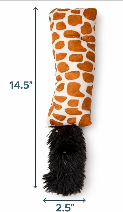 Cat Tail Plushy with Animal Print Patterns, Giraffe and Zebra Design, Soft Plush with Furry Tails, 2 Pack