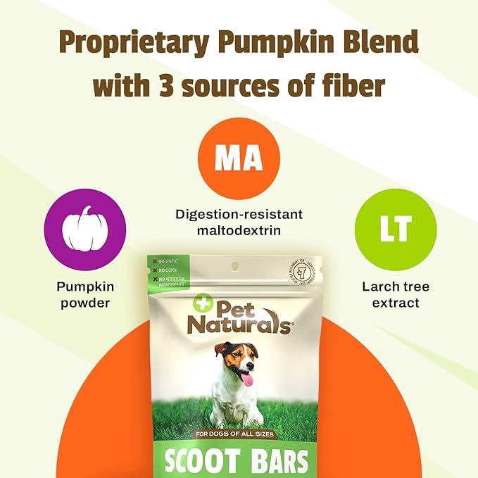 Pet Naturals Scoot Bars for Dogs – 30 Chews, Dog Anal Gland Supplement with Fiber & Pumpkin Blend for Scooting Support, Duck Flavor Soft Chew Bars for Stool Quality & Digestive Balance, All Breeds