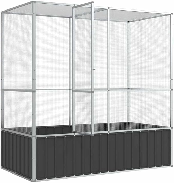 vidaXL Aviary Bird Cage - 82.9"x42.1"x83.5" Galvanized Steel | Spacious Parrot Budgie Habitat with Lockable Door & Mesh Grid for Indoor/Outdoor Use