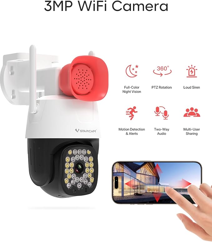 VSTARCAM 2K Smart Outdoor Surveillance Camera, AI Detection & Real-Time View