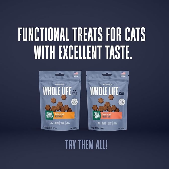 Whole Life Pet Living Treats for Cats – Healthy Gut with Chicken and Yogurt – Human Grade, Probiotics, Easy Digestion, Sensitive Stomachs - Made in The USA (Pack of 2)
