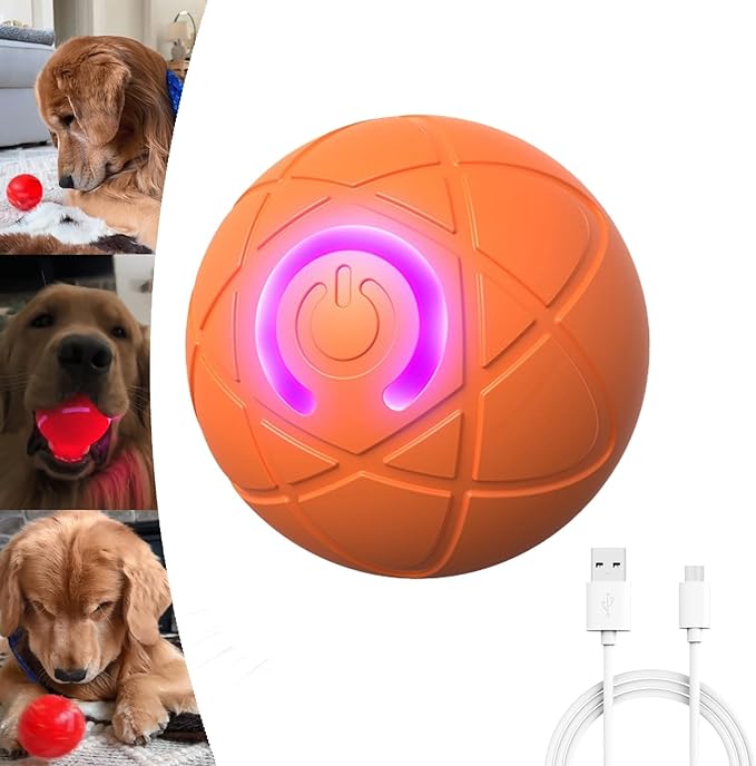 2025 LED Interactive Dog Ball Shaky for Lighted Electric Ball Thrower Launcher USB Rechargeable Automatic Moving Dog for/Small/Medium/Large Dogs (Orange)