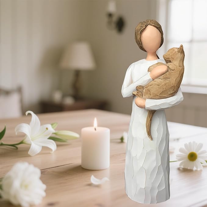FRUMOASA Cat Memorial Gifts, Loss of Cat Sympathy Gifts for Cat Mom, Pet Cat Remembrance Gifts, Hand-Painted Cat Angel Figurine Statue for Cat Lovers in Memory of Passing Away Cat