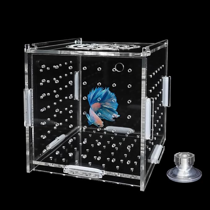 GKPONSX Acrylic Fish Breeding Box, Transparent Fish Isolation Box Hatchery Incubator with Suction Cups for Aquarium Fish Tank Guppy Shrimp Clownfish African Cichlids (4 * 4 * 4inch)