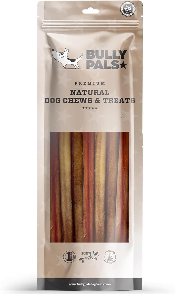 12 inch Thick Bully Sticks for Medium to Large Dogs - 10 Pack - Long Lasting, All Natural, Single Ingredient, Easily Digestible, Beef Dog Treats and Rawhide Free Dental Chews for Dogs
