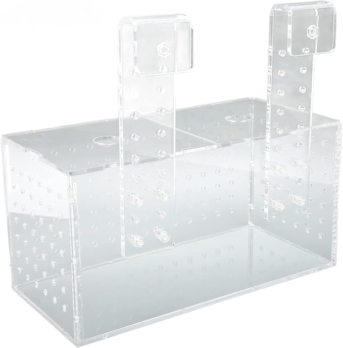 Aquarium Fish Breeding Box | Transparent Acrylic Hatchery with Adjustable Hooks | Isolation Tank for Guppies/Fry/Betta Fish | 360° Water Flow Holes (20 * 10 * 11CM)