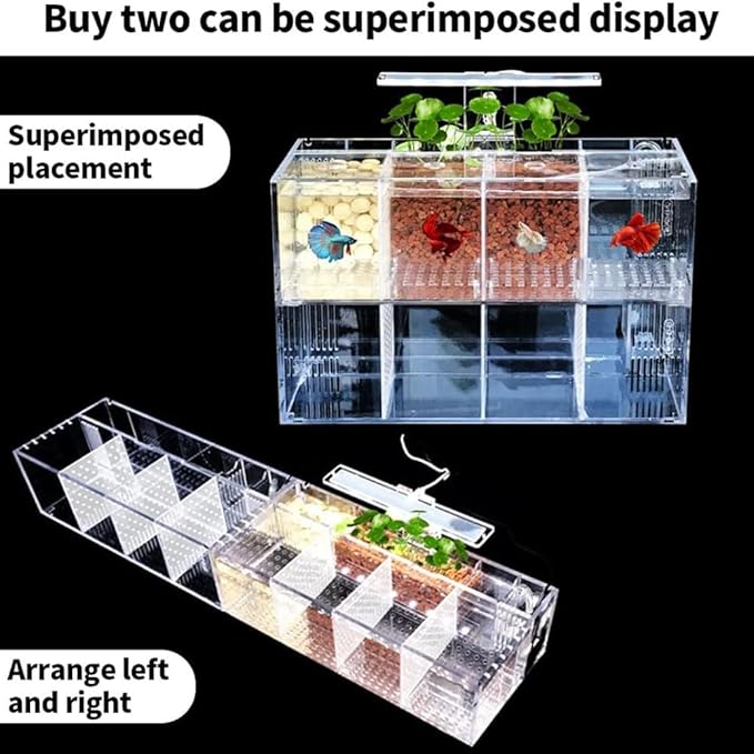 Acrylic LED Aquarium, Professional Betta Fish Tank, Transparent Aquarium Starter Kits, Ultra Clear Acrylic Fish Bowl, Rimless Desktop Betta Fish Tank,4 Rooms