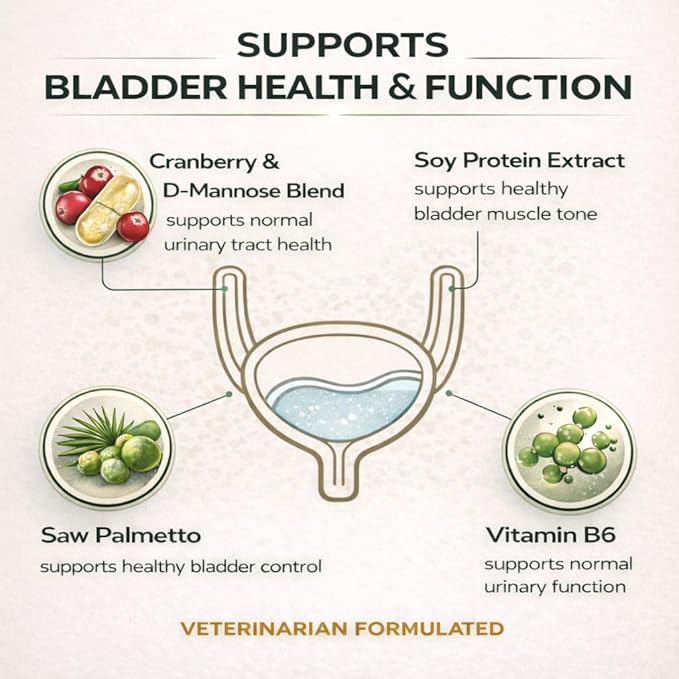 VetriScience Bladder Health Chewable Tablets, Bladder Strength Urinary Tract Supplement for Dogs, Reduce Urine Leakage and Overactive Bladder, With Soy Protein and Saw Palmetto, Smoke, 90 Count