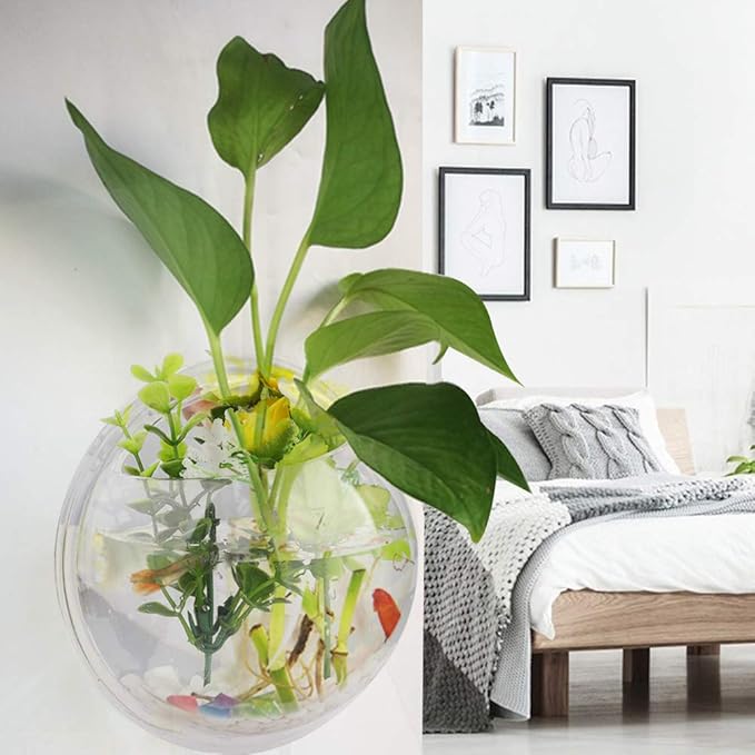 MeiBoAll 2Pcs 6in Wall Fish Bowl, 230ML Clear Acrylic Betta Fish Tank, Wall-Mounted Aquarium, Planter