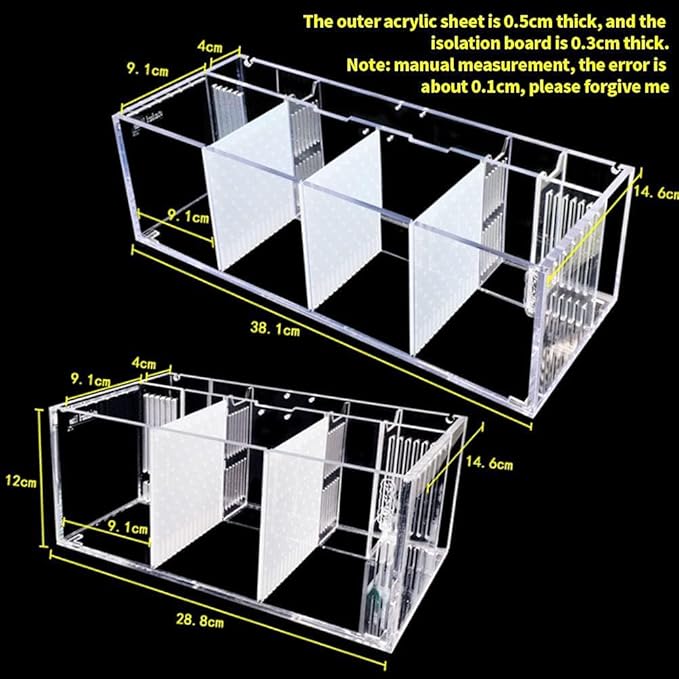 Acrylic LED Aquarium, Professional Betta Fish Tank, Transparent Aquarium Starter Kits, Ultra Clear Acrylic Fish Bowl, Rimless Desktop Betta Fish Tank,3 Room