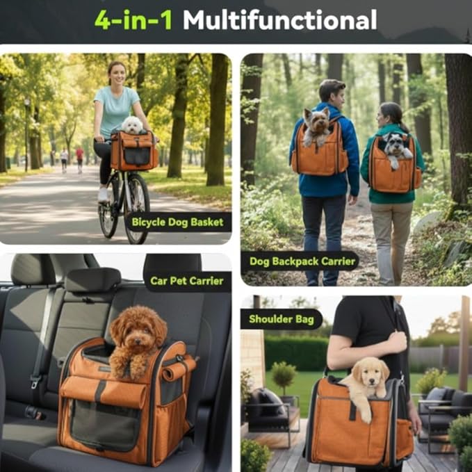 New Dog Bike Basket - Premium Dog Basket for Bike, Secure Pet Basket for Rides with Safety Strap, Dog Carrier Backpack Carrier with Dog Bowl by Luniko Shop (Orange)