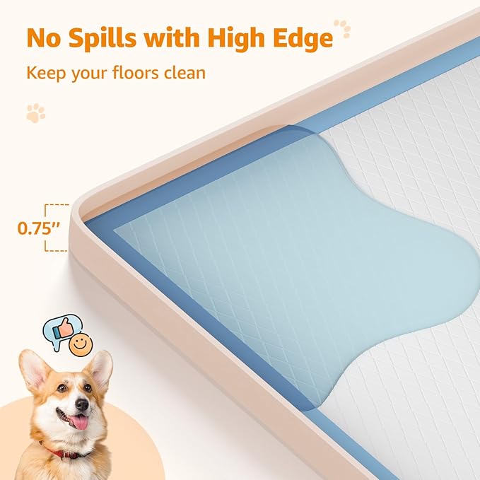 LOOBANI Dog Pee Pad Holder - 2 Pack Silicone Puppy Pad Holder - High Edge Dog Potty Tray with 4 Holder Clamps for Puppy Potty Training, Fits Up to 24" x 24" Training Pads, Beige