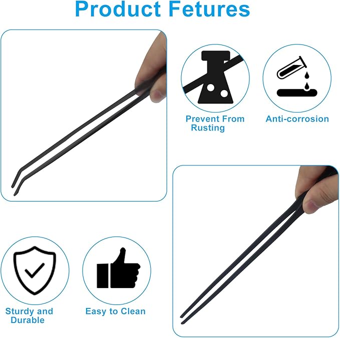 Zorfeter 2 PCS Extra Long Reptile Feeding Tongs, Stainless Steel Tweezers Rubber Tip, Long Terrarium Supplies for Bearded Dragon/Aquarium/Snake Tank(10.63 Inch)