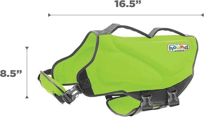 Outward Hound Dawson Swim Dog Life Jacket, High-Performance Neoprene Dog Life Vest for Swimming, Boating, and Water Safety, XL, Green