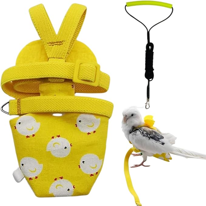 Adjustable Bird Diaper Harness Flight Suit Clothes with 80 Inch Flying Leash Rope for Parrots Conure Cockatiel (Yellow,Sulphur-Crested Cockatoo)