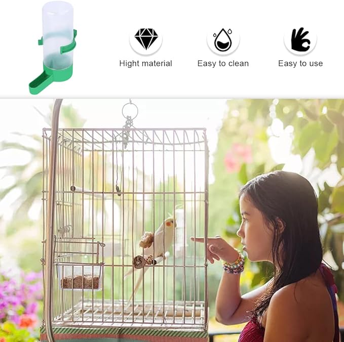 4 Pcs Bird Water Feeders Automatic Bird Drinkers Hanging Bird Water Dispensers for Cage Budgie Cockatiel Canary Lovebirds and Small and Medium Parrots