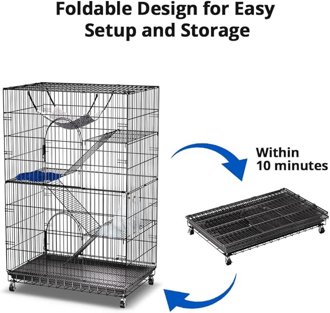 PawGiant 4-Tier Large Cat Cage Playpen, 51-inch Indoor/Outdoor Enclosure with 2 Doors, Hammock, Suitable for Cats, Kittens, and Small Animals