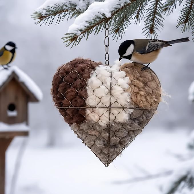 Handmade Fiber Bird Nesting Heart & Bird Nesting Material – Natural Filler for Bird Nest, Hummingbird Houses & Outdoor Shelters | Premium Bird Cage Accessories & Nesting Supplies