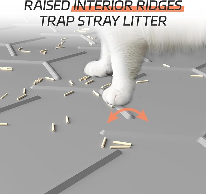 Large Silicone Cat Litter Mat, Waterproof/Urineproof, Litter Recycling, Easy to Clean, Soft on Kitty Paw (22"X34"- Grey)