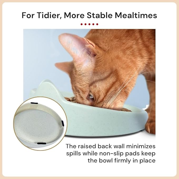7 Ruby Road Anti Whisker Fatigue Cat Bowl, Set of 2 - Wide Food Bowls, Wet and Dry Shallow Food Dish, Small Cat Dishes for Indoor Cats, Cute Kitten Bowls Whisker Friendly & Relief, Non-Slip Plates