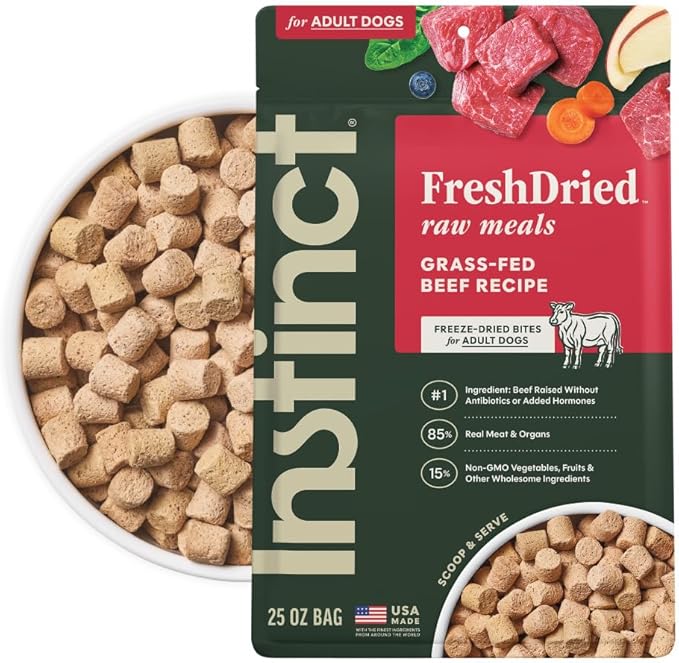 Instinct Freeze-Dried Meals, FreshDried Bites, Natural Dog Food, Grain-Free - Grass-Fed Beef, 25 oz. Bag
