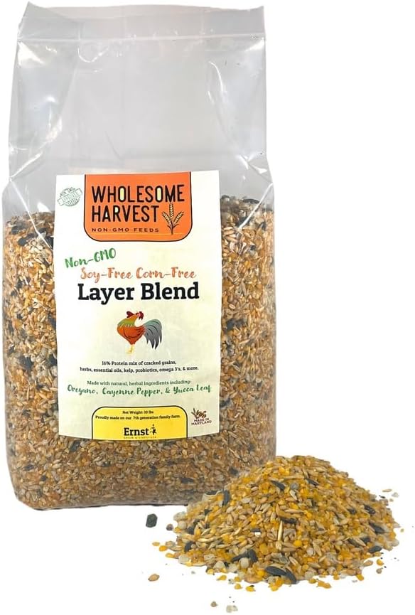 Non-GMO Soy and Corn Free Whole Grain Layer Blend 16% - Chicken Feed for Laying Hens and Ducks - Includes Essential Oils, Herbs, Oyster Shells, Vital Minerals, and Omega 3, 10 lb