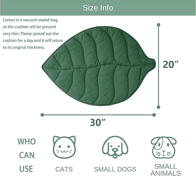30 X 20 Inch Leaf Shaped Cotton Cat Bed Pad, Warming Cat Mat, Pet Warming Pad for Cats, Warmer Mat for Feral and Indoor Cats, 2025 Enlarged and Thickened Leaf Beds