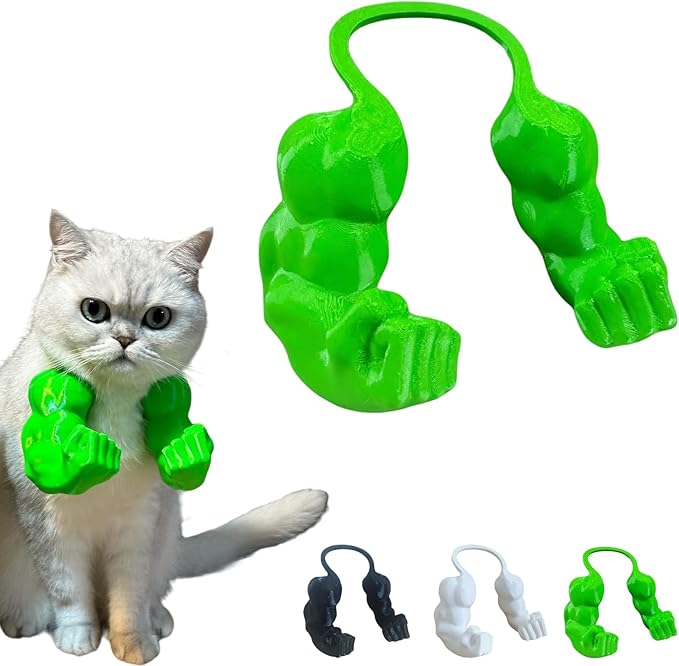 3D Printed Cat Muscle Arms, Halloween Cat Costume Accessory Neck Arms for Pet Cosplay, Lightweight Muscular Arms for Cats Birthday Party Supplie, Halloween Unique Costume Prop for Pets (Green)